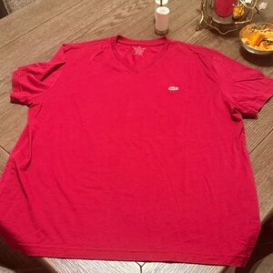 Lacoste Red V-Neck Short Sleeve Tee